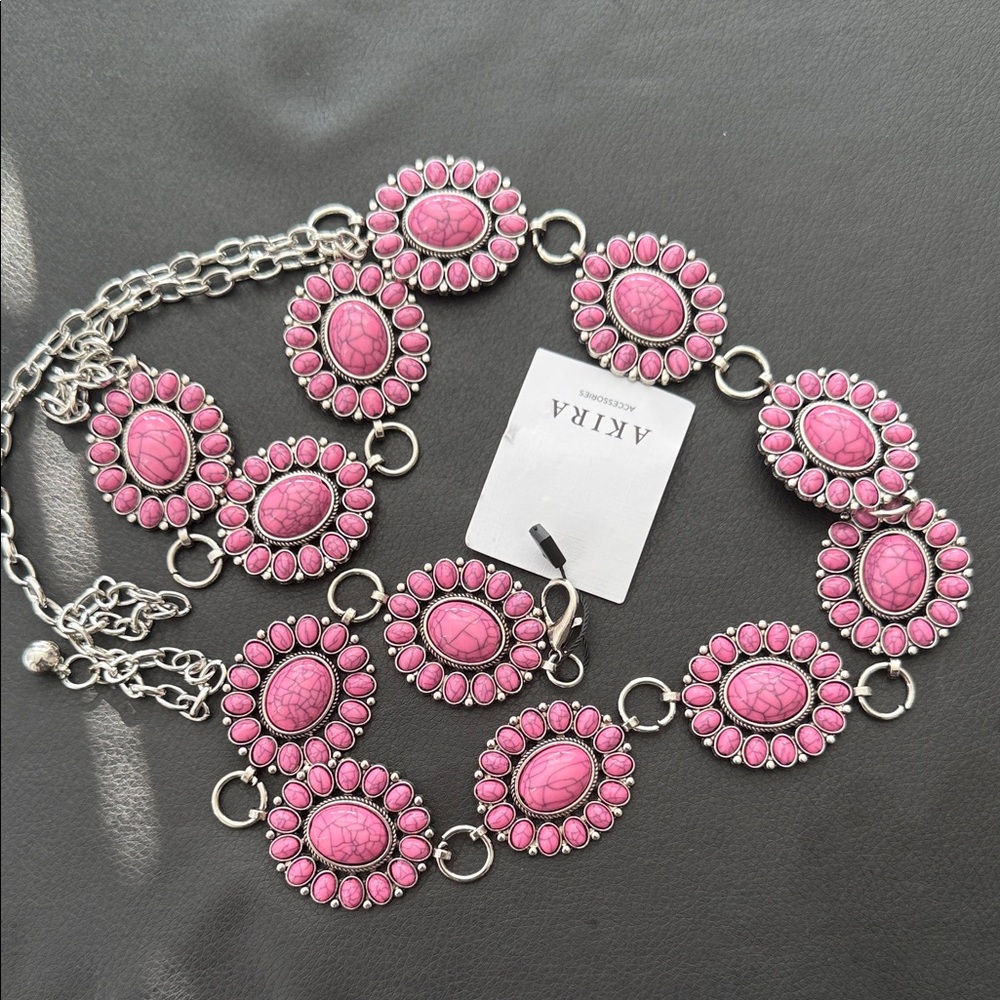 AKIRA Pink and Silver Statement Belt